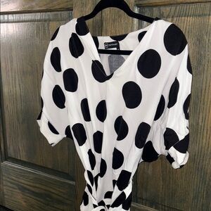 Black and White Polka Dot Blouse tunic with a tie for belt